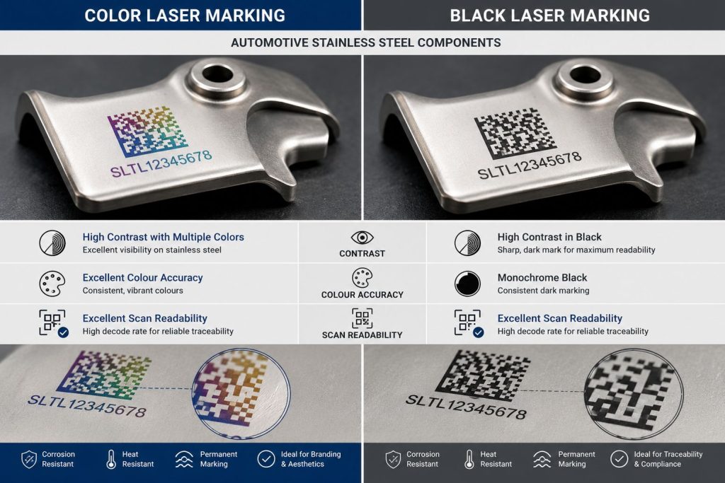 Color laser marking automotive parts for industrial traceability and high-contrast identification