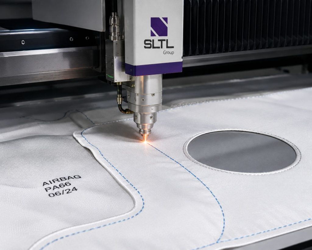 laser cutting machine for composite material used in automotive airbag manufacturing
