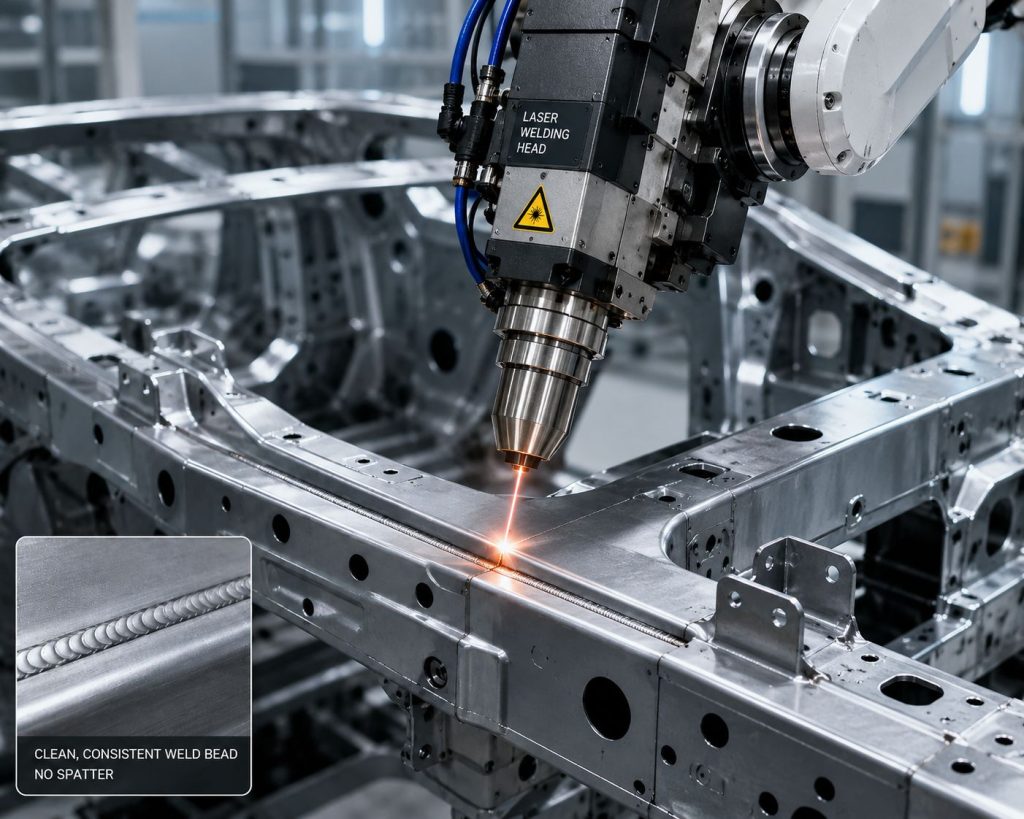 Laser welding machine for automotive parts welding chassis frame with robotic head